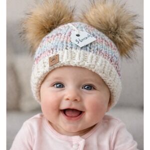 Multicolor Knit Pom-Pom Beanie for Kids